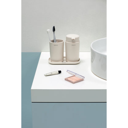 ReNew Bathroom Accessory Set - soap dispenser, toothbrush holder and tray - Soft Beige