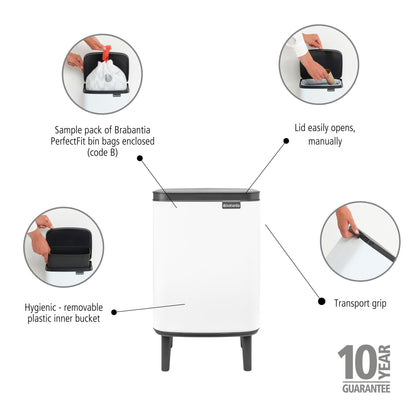 Bo Waste Bin Hi 7 litre - White