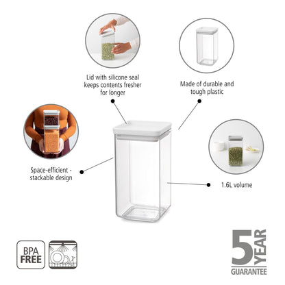 Tasty+ Square Canister 1.6 litre - Light Grey Lid