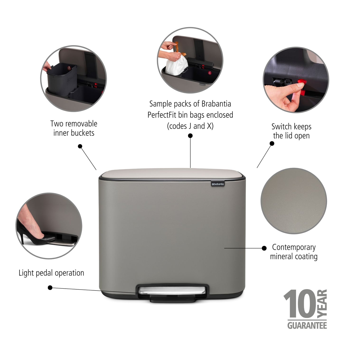 Bo Pedal Bin 11 + 23 litre - Mineral Concrete Grey