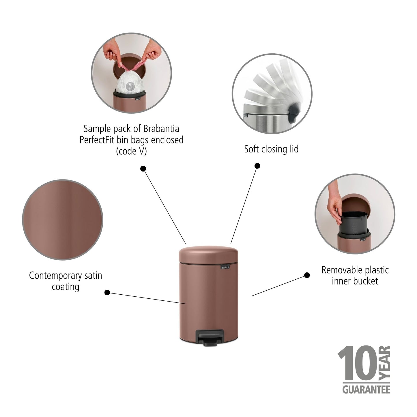 Pedal Bin NewIcon 3 litre - Satin Taupe