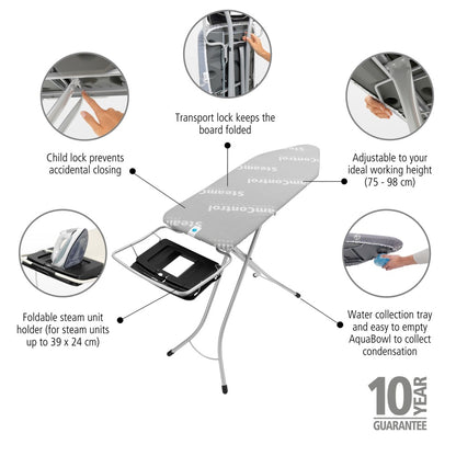 Ironing Board 124x45cm (C) Foldable Steam Unit Holder Steam Control with Aqua Bowl