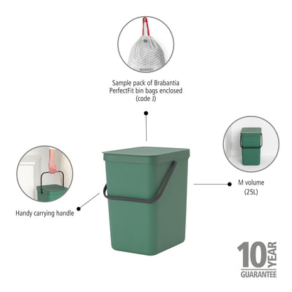 Sort & Go Waste Bin 25 litre - Fir Green