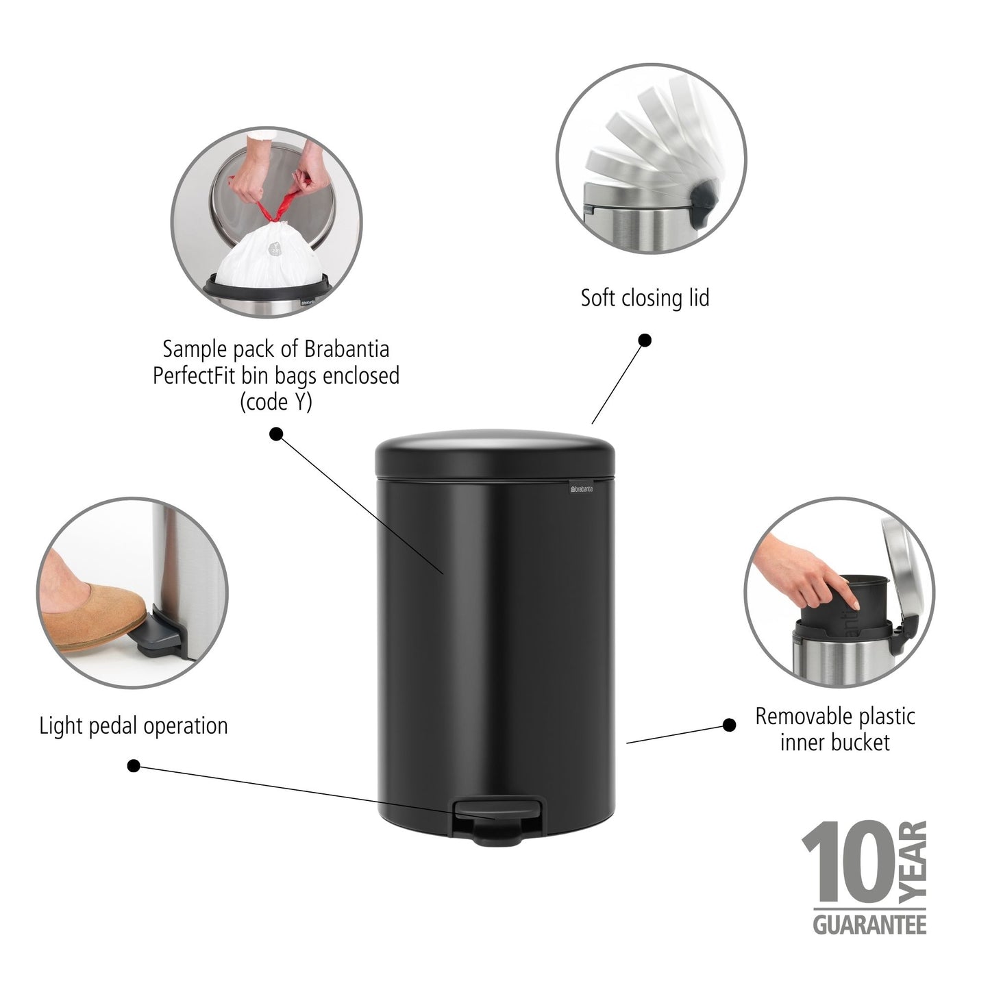 Pedal Bin NewIcon 20 Litre - Matt Black