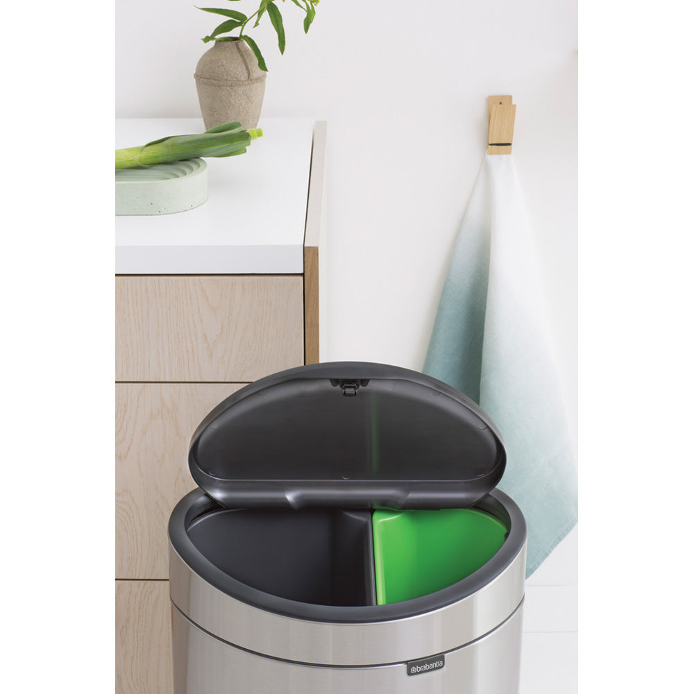 Touch Bin New Recycle 10 + 23 litre - Matt Steel Fingerprint Proof