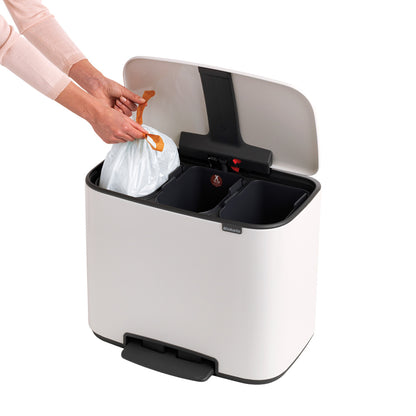 Bo Pedal Bin 3 x 11 Litre - White