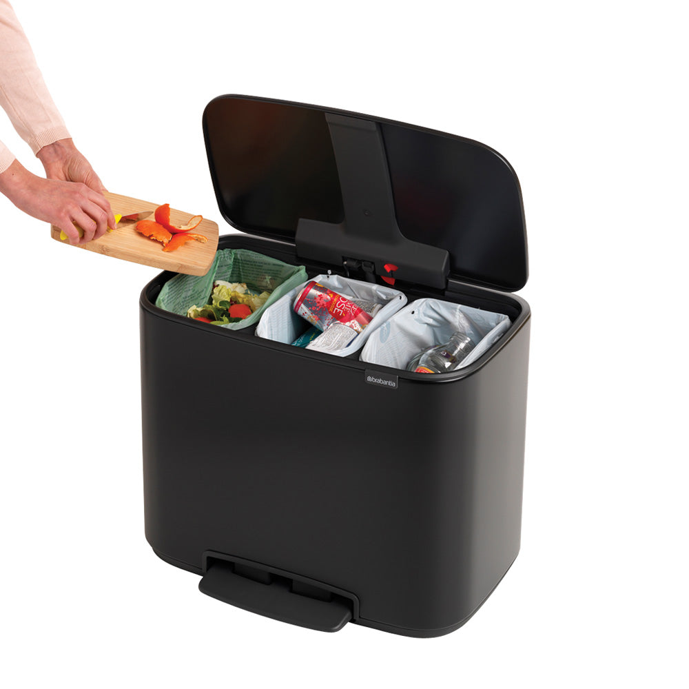 Bo Pedal Bin 3 x 11 litre - Matt Black