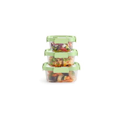 Square Glass Containers Set of 3 - Green