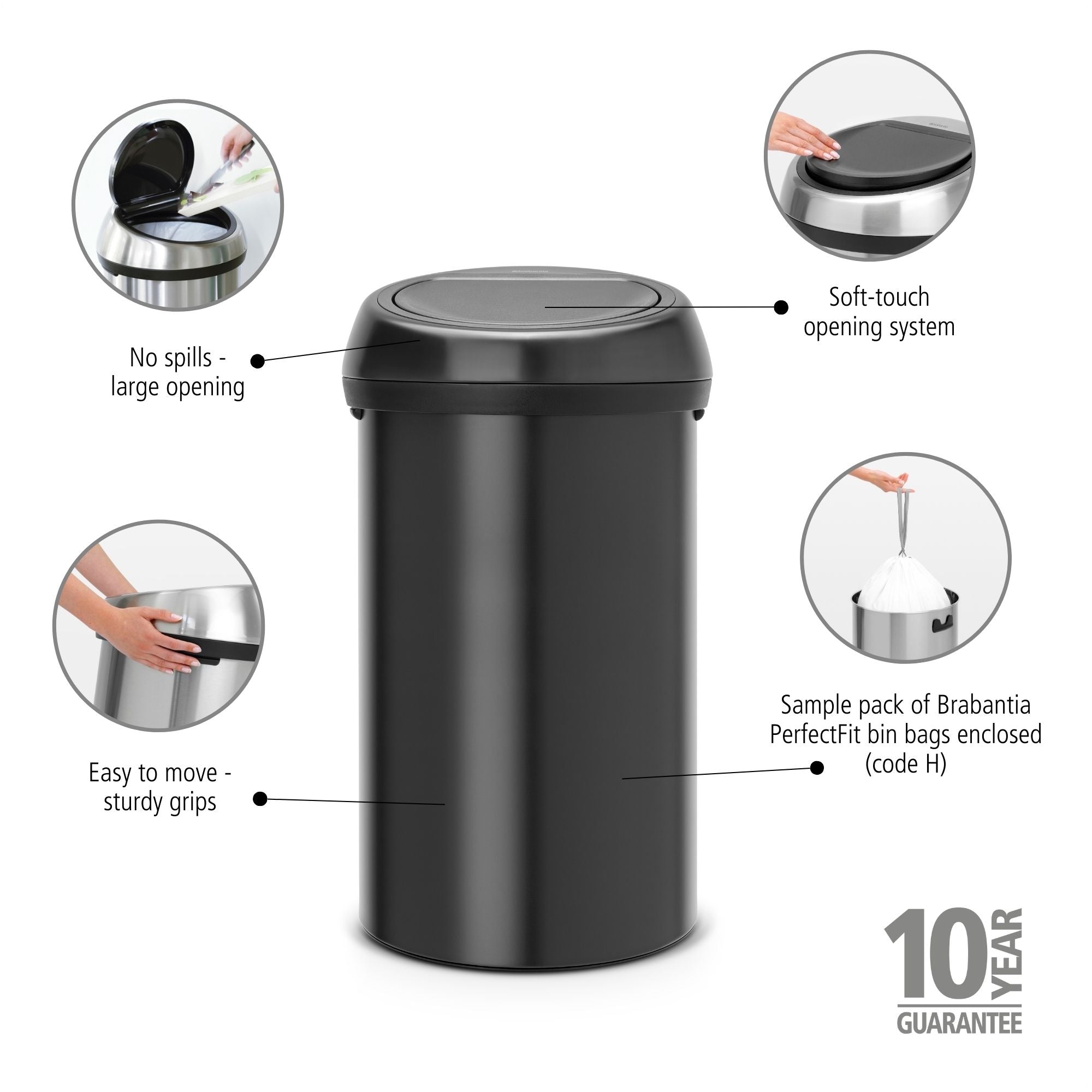 Touch Bin 60 litre - Matt Black – Brabantia South Africa