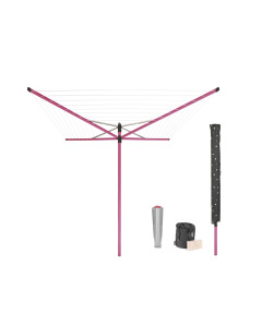 Rotary Dryer Lift-O-Matic 50 metre with Metal Soil Spear, Cover, Peg Bag and Pegs - Spring Pink