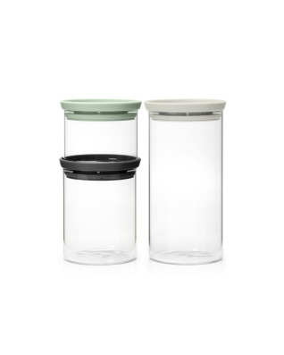 Stackable Glass Jars Set of 3 Grey/Green