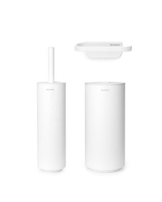 MindSet Toilet Set (Toilet Brush, Toilet Roll Holder, Toilet Roll Dispenser) - Mineral Fresh White
